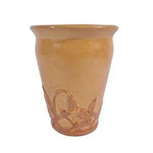 Vintage Weller Pottery Orange Vase Floral Design 6" Tall Signed